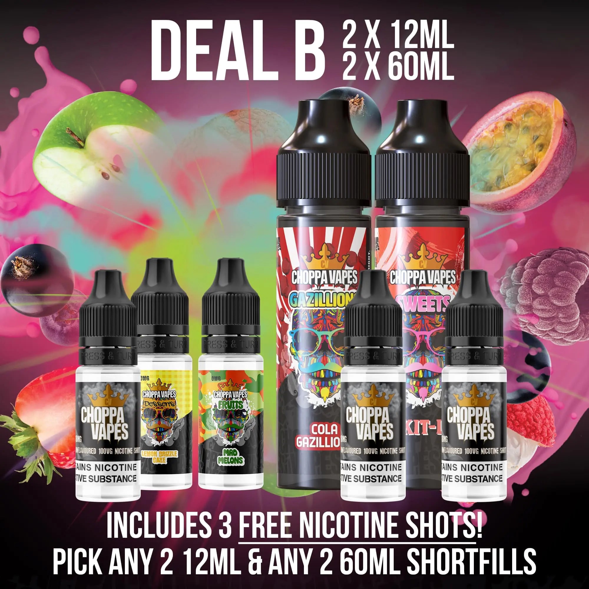 Deal B - 2x 60mls and 2x 12ml Choppa Vapes