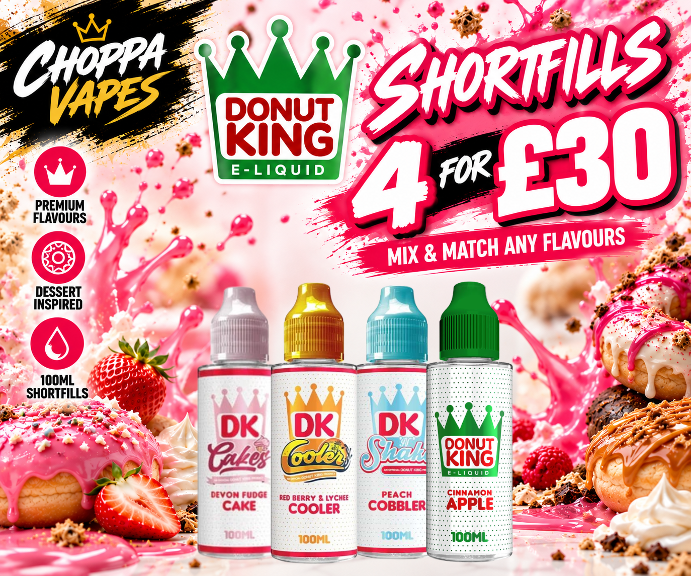 Donut King 100ml Shortfill E-Liquids – 4 for £30 Donut King