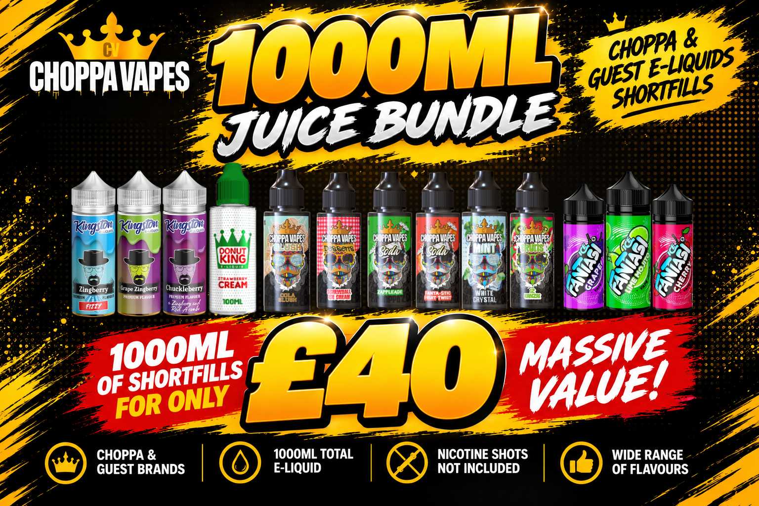 1000ml E-Liquid Shortfill Bundle Choppa Vapes